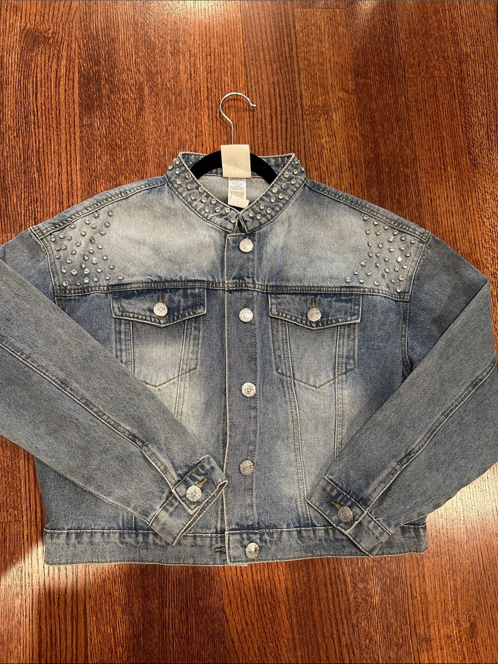 Vocal Light Blue Denim Jacket with Crystal Studs